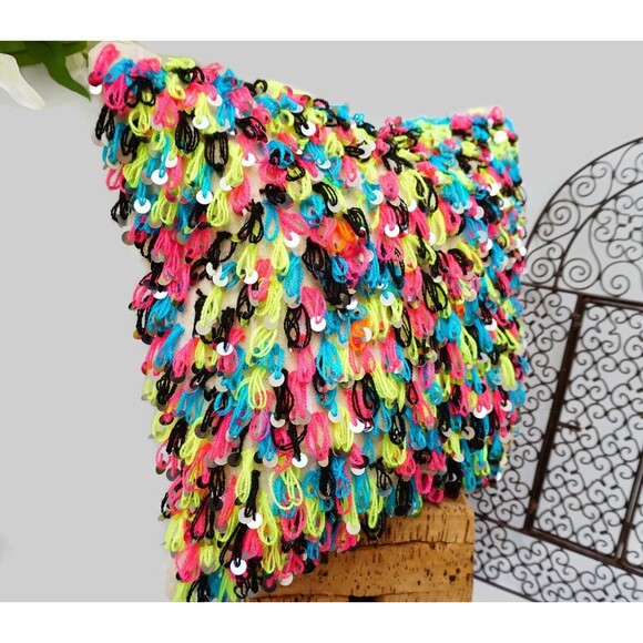 Moroccan Wedding Blanket Pillow Colorful Sequins, Boho Cushion Cover 03YL0452 - Picture 2 of 6